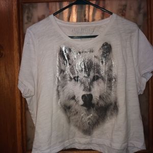 Aeropostal white tshirt with sliver  wolf face